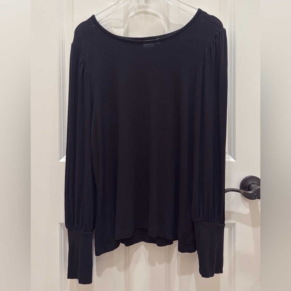 ICHI Black Puff Sleeve Blouse Size Medium